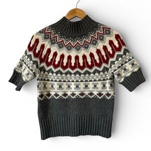 Tommy Hilfiger Nordi Fair Isle Sweater Short Sleeve Funnel Neck Womens Medium